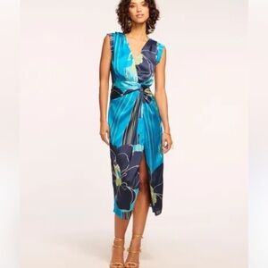 NWOT Ramy Brook Morgan V-Neck Midi Dress in Navy Amore - Size 10